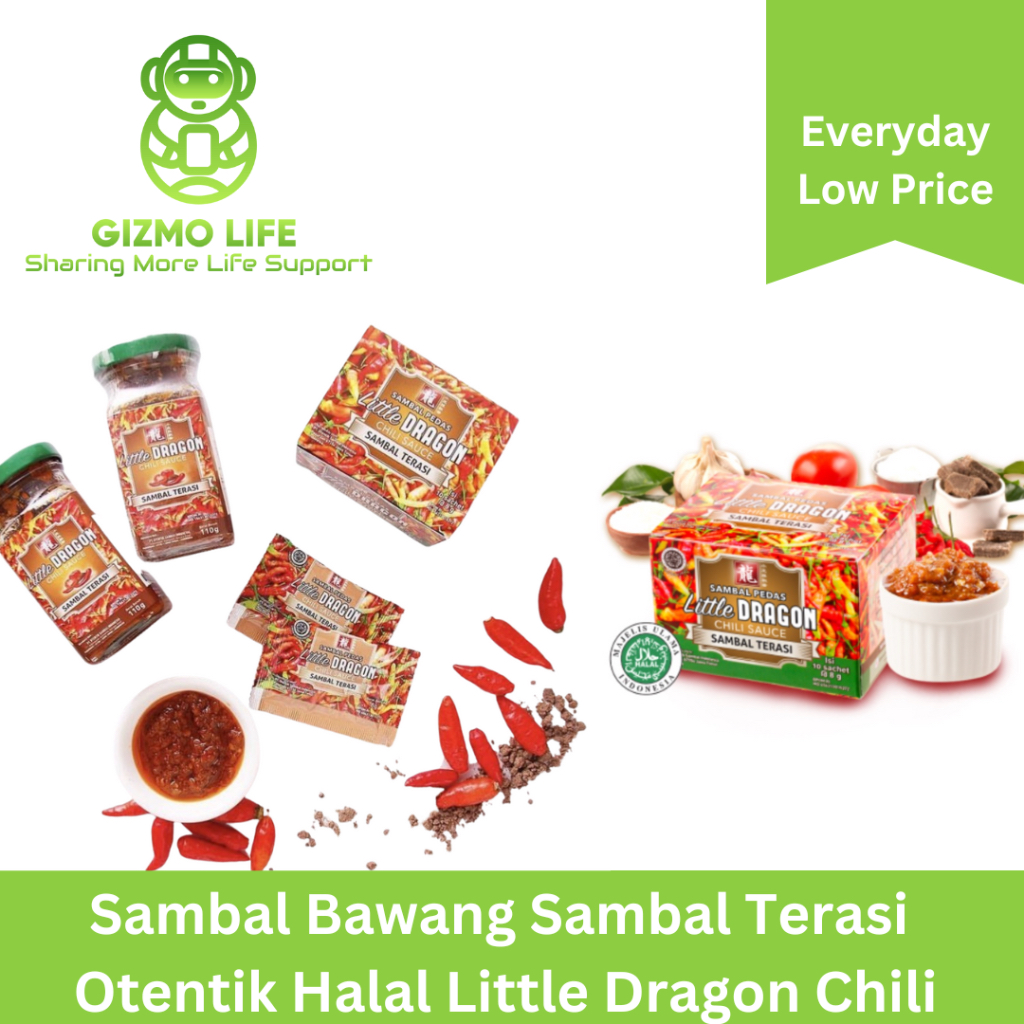 

Sambal Bawang Terasi Pedas Otentik Halal Little Dragon Chili Sachet Kotak Botol Saus Sambal