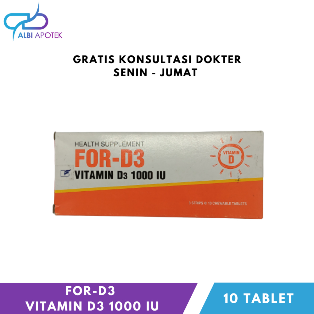 For-D3 Vitamin D3 1000 IU 10 Tablet Kunyah