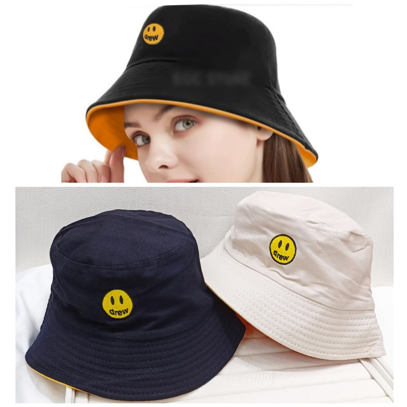 Topi Bucket Hat unisex smile drew house justin bieber Fashion Korean Style Fisherman's Hat