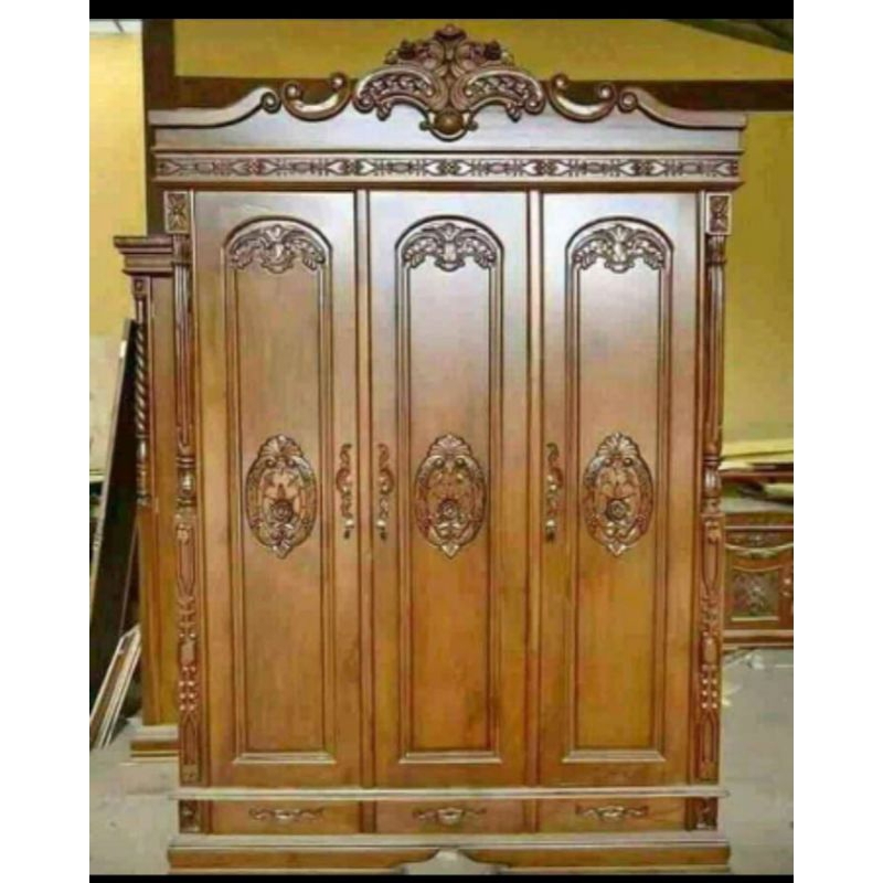 Lemari pakaian 3pintu kayu jati jepara