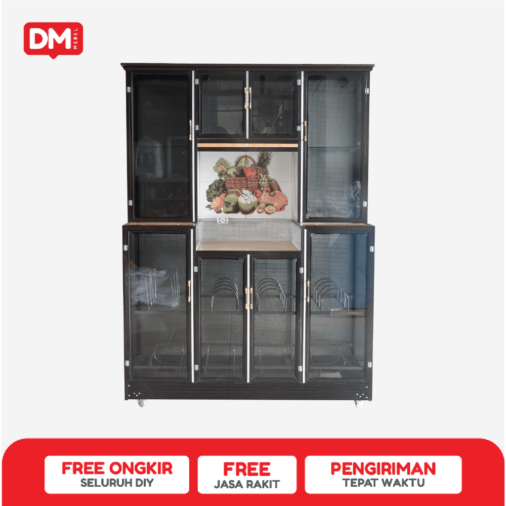 DM Mebel Rak Piring Alumunium Kaca 4 Pintu Dilengkapi Tempat Magicom Rak Gelas Gratis Ongkir Jogja
