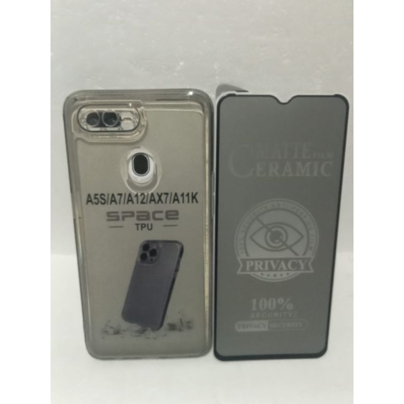 Softcase Casing OPPO A5S/A12/A7/F9/A11K  Silikon Plus TG SPY Hitam Trasparan  Pelindung belakang HP+