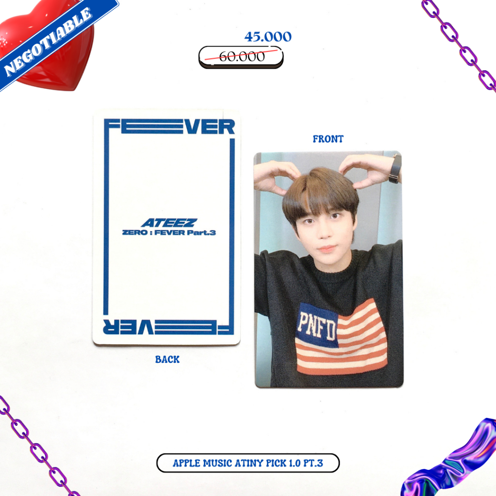 [ATEEZ] CLEARANCE SALE DISKON PHOTOCARD OFFICIAL JONGHO JH APPMUS APPLE MUSIC ATINY PICK 1.0 PART 3 