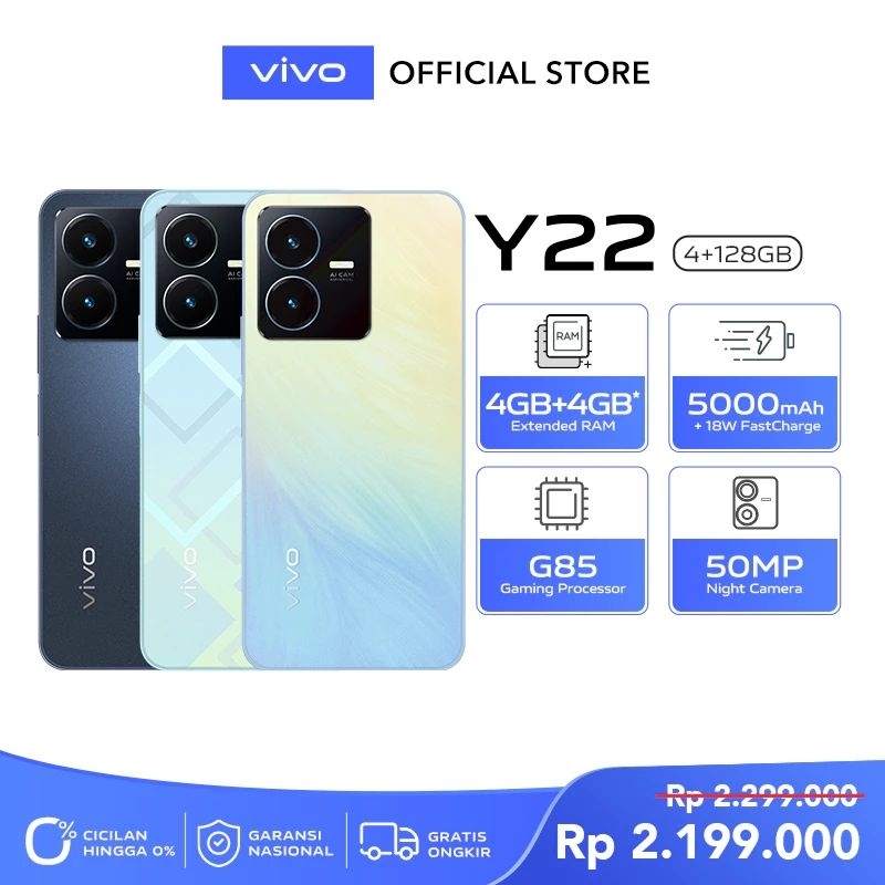 VIVO Y22 RAM 4/128 BARU GARANSI RESMI INDONESIA