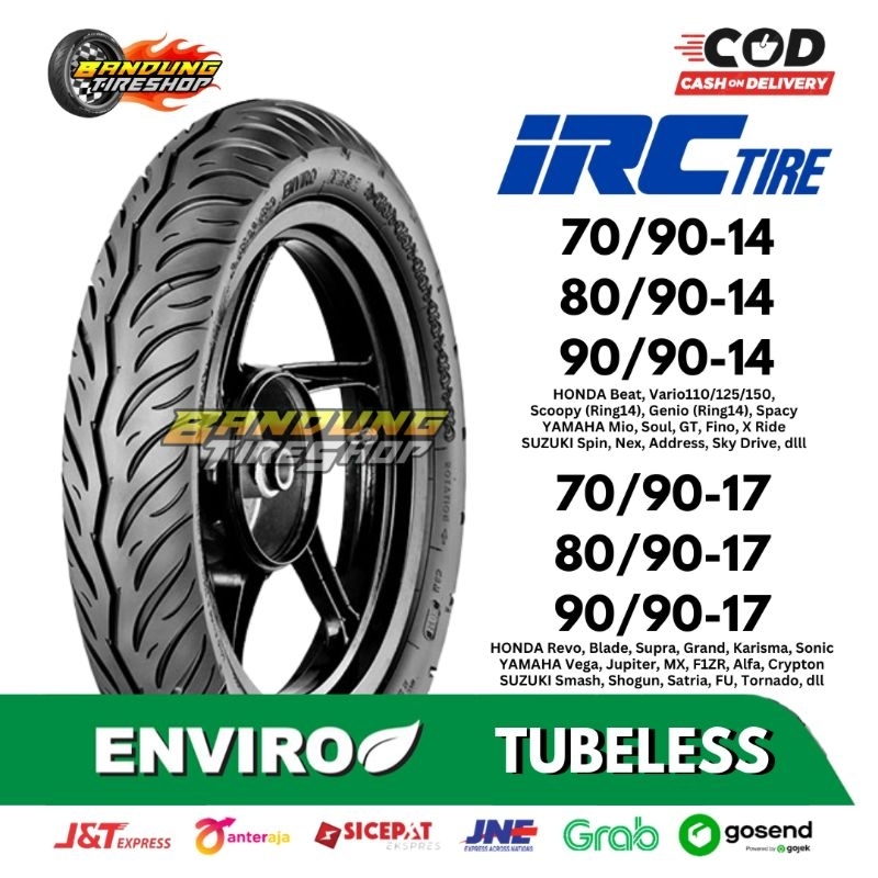 IRC ENVIRO TUBELESS BAN LUAR MOTOR MATIC BEBEK SPORT DEPAN BELAKANG PAKET SEPASANG 70 80 90 RING 14 
