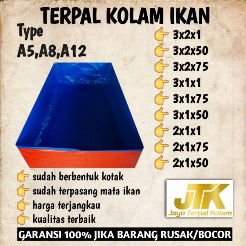 Kolam Terpal Ikan terpal kolam tipe A5,A8,A12 Kore Original 3x2x75, 3x2x50, 3x1x1 terpal kotak terpa