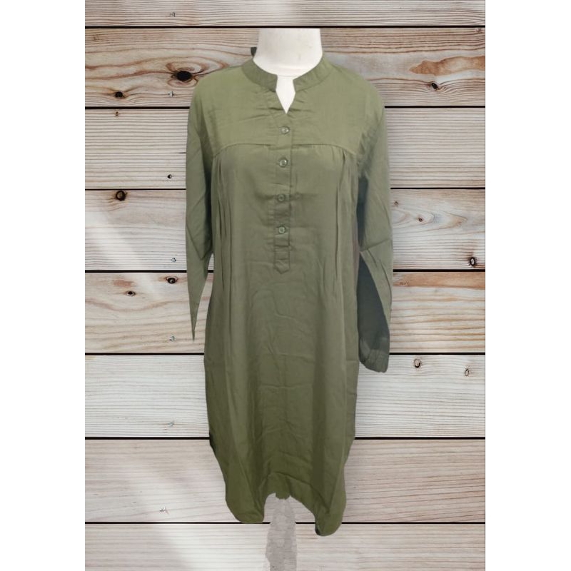 Tunik Polos Kerut Dada Viscos Kelep V Sanghai Tangan Karet