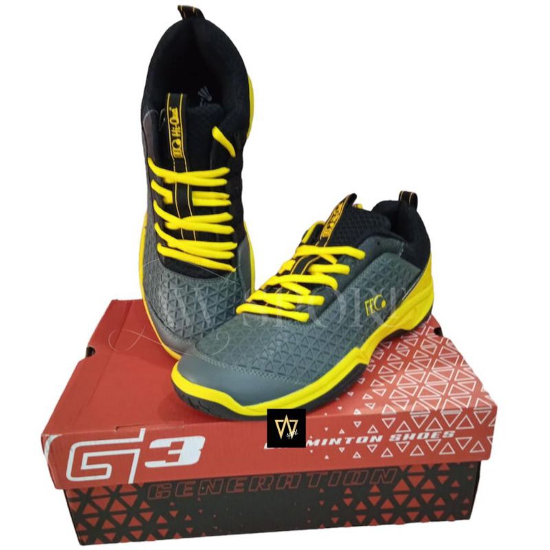 Sepatu Badminton Hi-Qua G-THREE Grey / Sepatu Bulutangkis Original