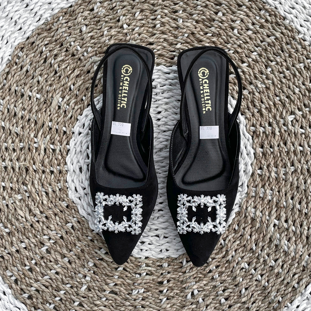 GALAXY Sepatu Flat Slip On Mules Wanita Hak Tahu 2cm TerbaruSepatu Pesta Wanita Casual Manik-Manik