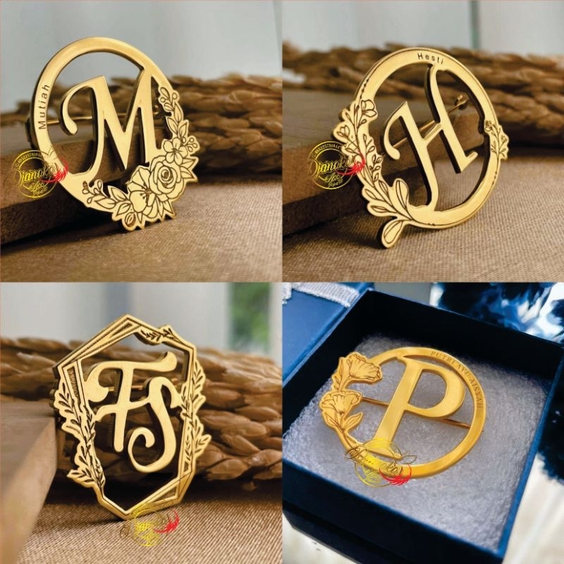 Bros Bunga Huruf & Nama Custom Lapis Emas