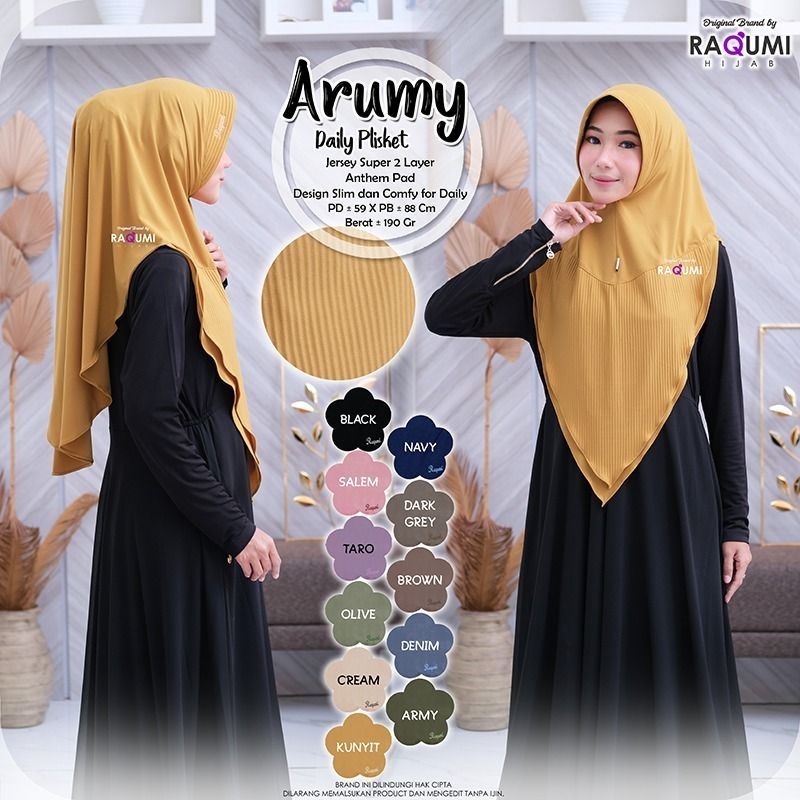 Arumy Plisket Daily Original Raqumi - Jilbab Jersey Premium Double Layer - Khimar Kondangan Arisan S