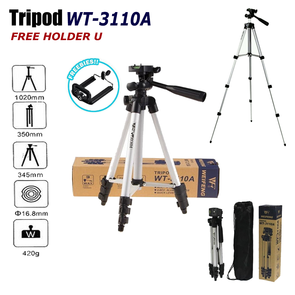 Weifeng Tripod WT-3110A - Tripod Untuk Semua Hp dan Kamera DSLR Universal Free Holder U Tas Tripod