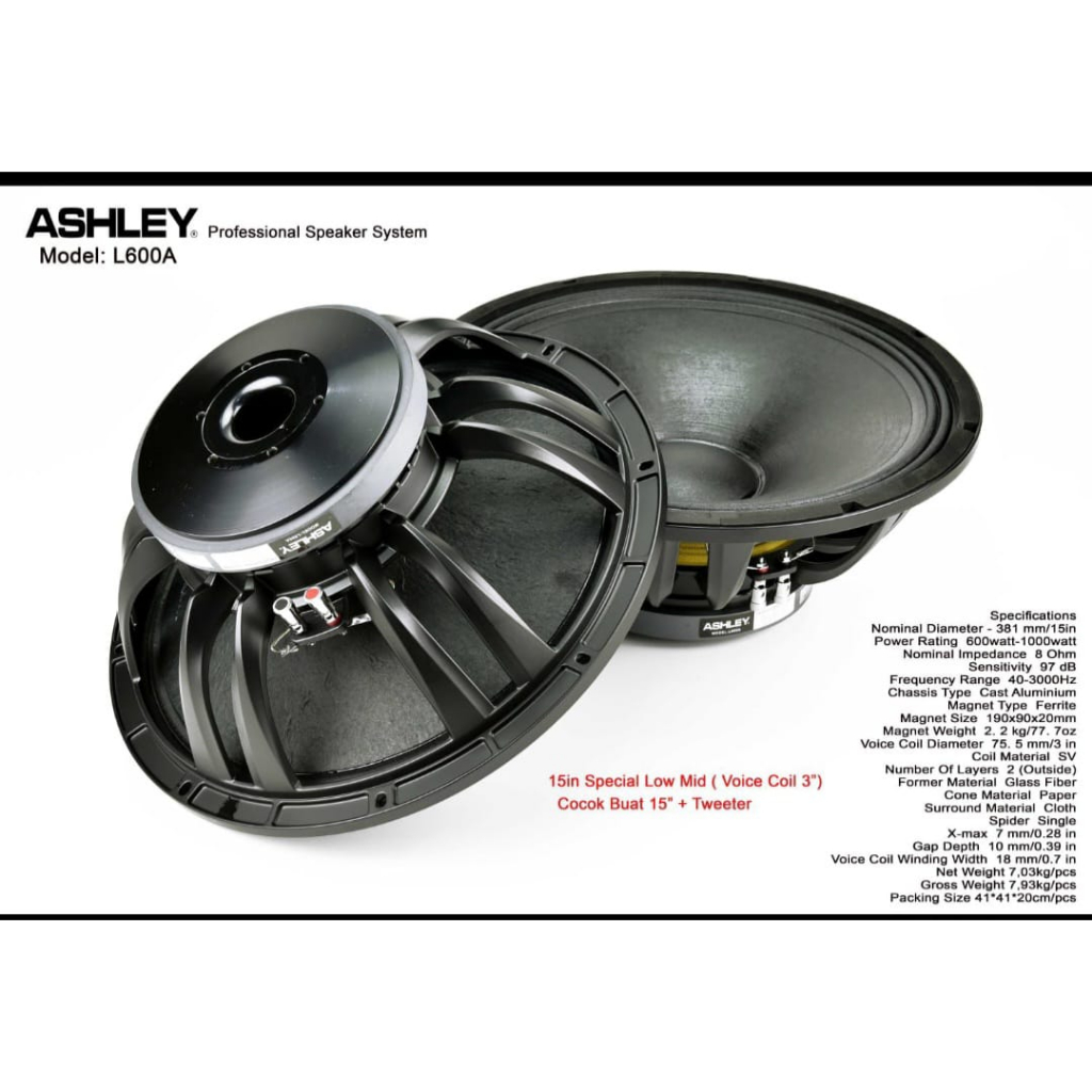 Speaker Komponen Ashley L600A 15 Inch Original Berkualitas
