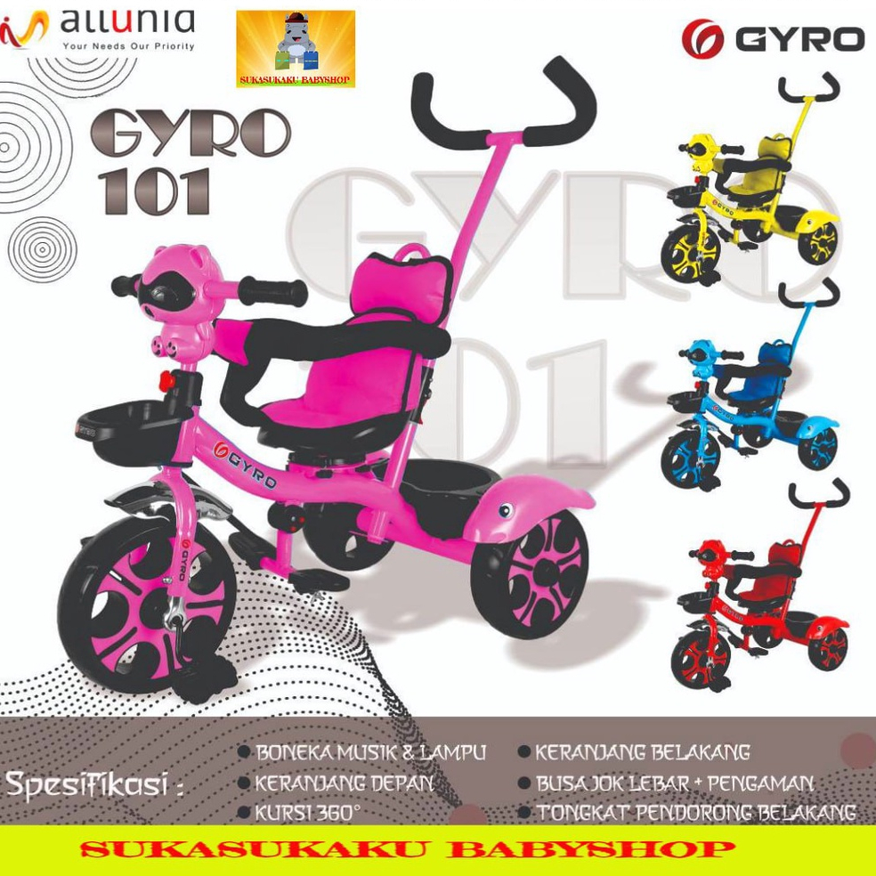 Sepeda Anak Roda 3 Tiga Tricycle GYRO GY 101 Hadap Bolak Bali Dorongan