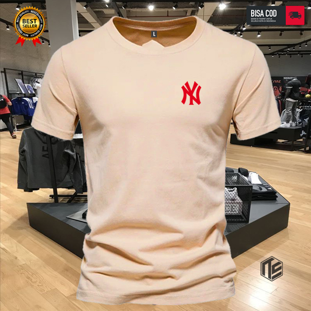 PROMO Baju Kaos Dewasa Kaos Distro Lengan Pendek Ny Samping Text Merah Pria & Wanita Terlaris Combed