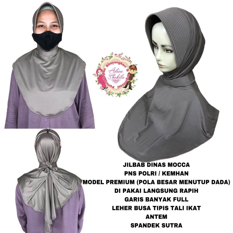 ADIVA - JILBAB DINAS PNS POLRI / PNS KEMHAN MOCCA PREMIUM