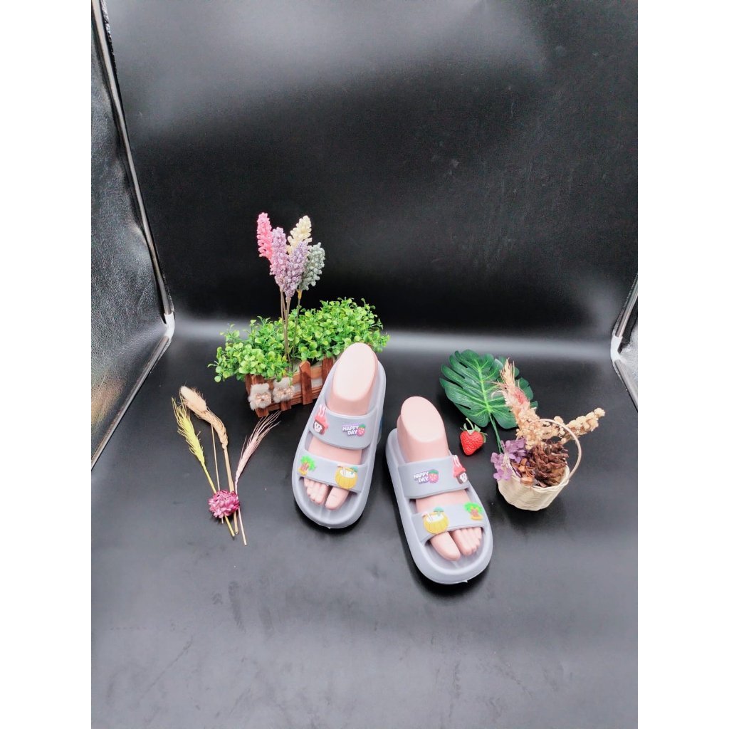 Happy Day Sandal Karet Wanita Dewasa Sandal Rumah Karet Anti Slip Sandal Jelly Wanita Korean Import 9012-9