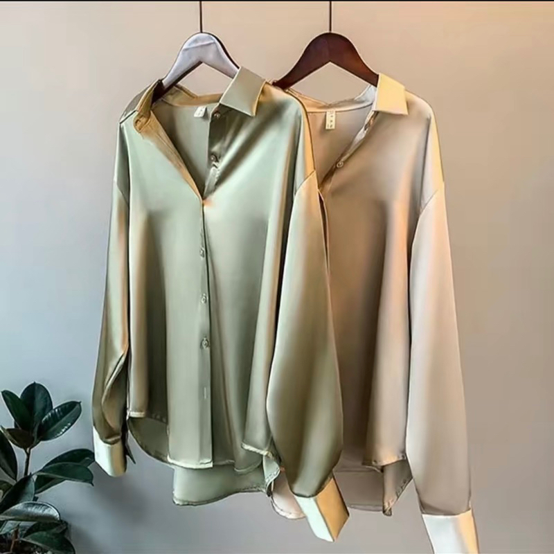 Ananda Shirt | Atasan Kemeja Wanita Polos Lengan Panjang | Atasan Baju Silk | Blouse Hijab Friendly 