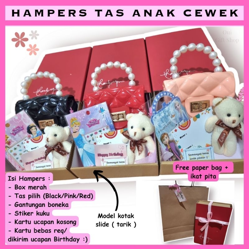 

HAMPERS TAS ANAK CEWEK / KADO ULANG TAHUN / SURPRISE BOX / GIFT FOR KIDS / TAS ANAK SELEMPANG MINI / STIKER KUKU / GANTUNGAN KUNCI BONEKA