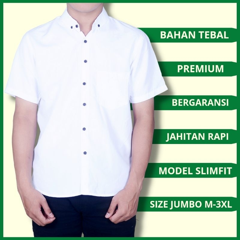 Kemeja Pria Putih Lengan Pendek Jumbo Premium