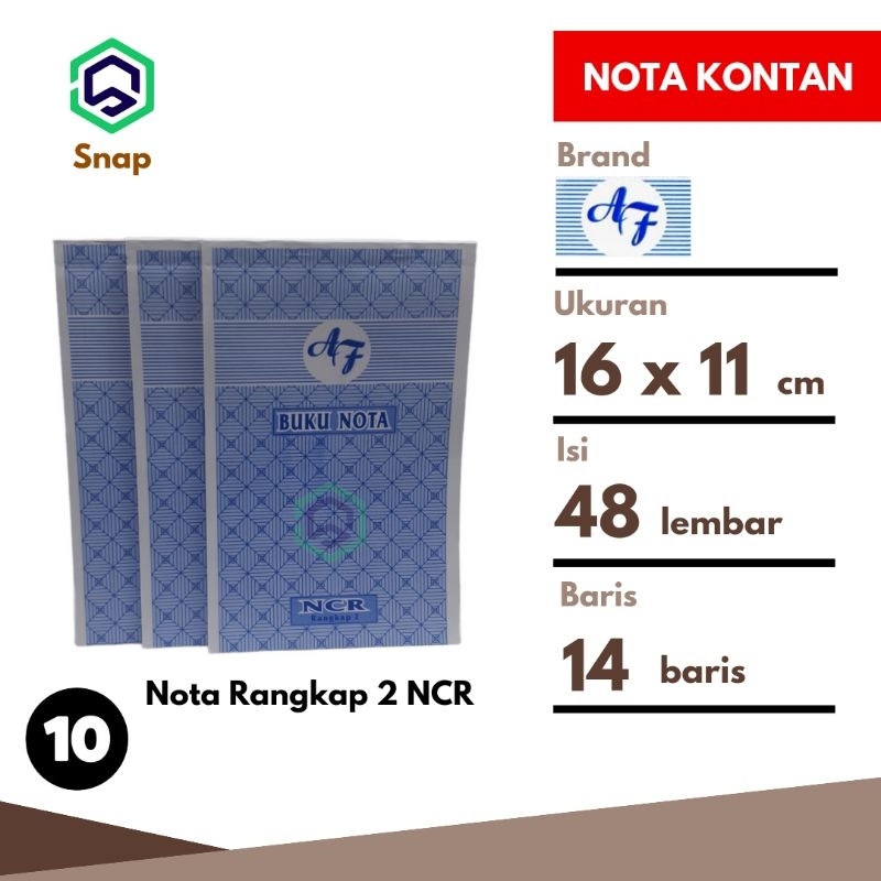 

RK Nota Bon Kontan Rangkap 2 / 2 Ply Kecil isi 10 Buku Merk AF