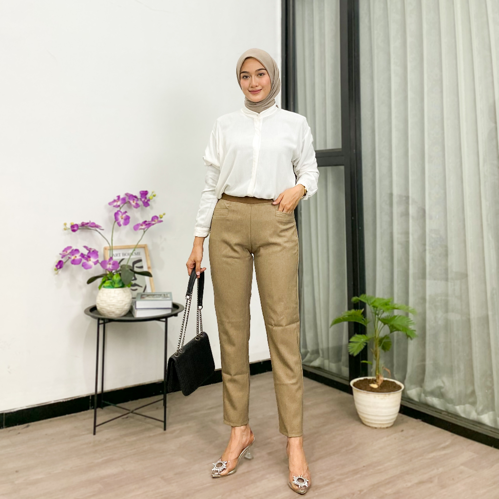 Celana kerja Celana Wanita Pinggang Karet Celana Harian Wanita Terbaru Semi Strech