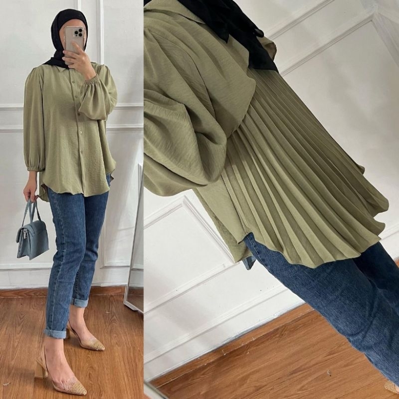 Cantika Blouse Plisket Premium | Kemeja Plisket Crinkle Airflow