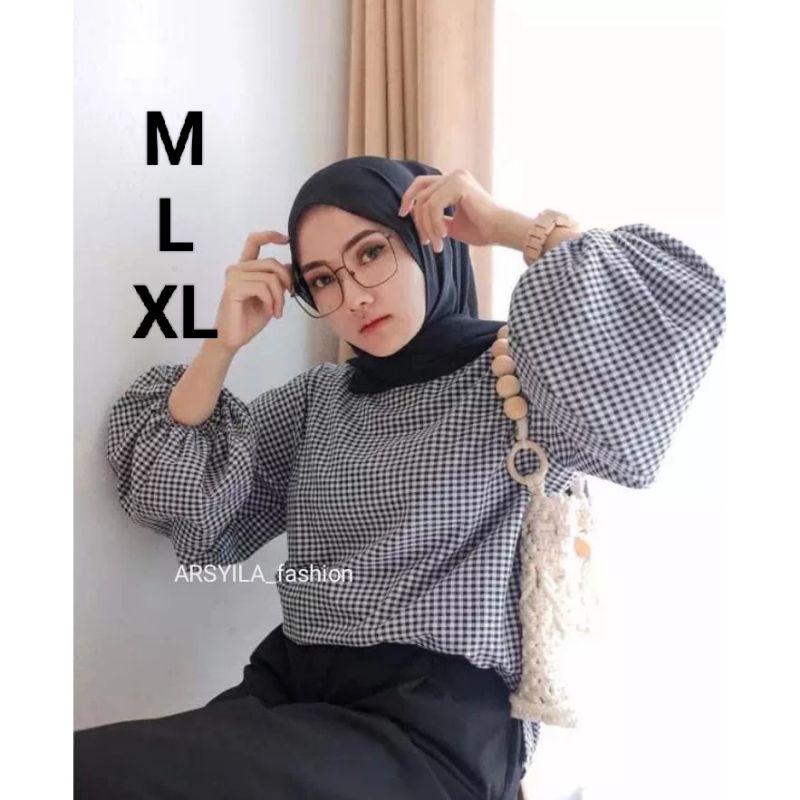 ARBELLA BLOUSE/atasan kotak/blouse katun kotak terbaru/blouse lengan balon