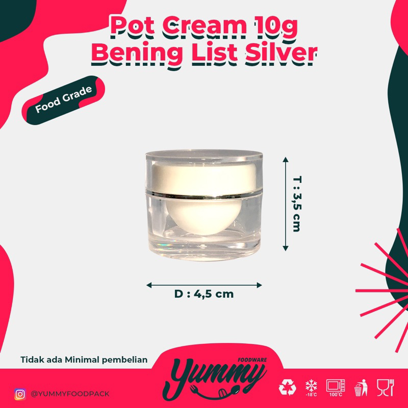 POT CREAM AKRILIK ACRYLIC /POT SALEP 10 GR CLEAR BENING LIST SILVER