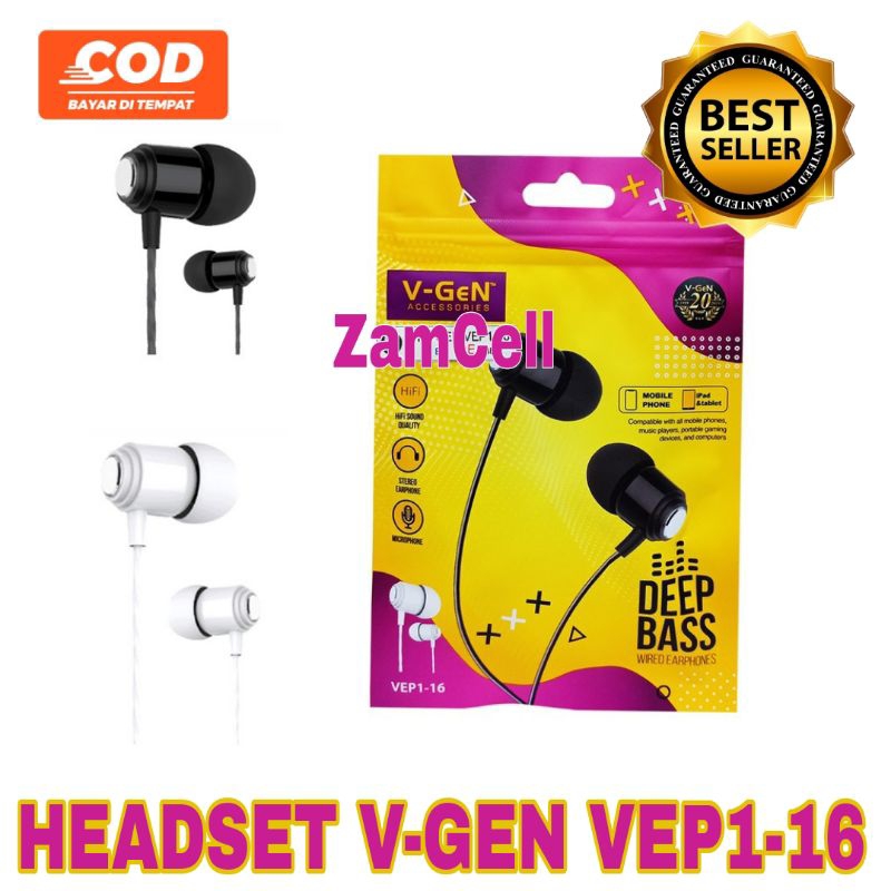 HEADSET V-GEN DEEP BASS VEP1-16 - HANDSFREE EARPHONE HF V-GEN DEEP BASS