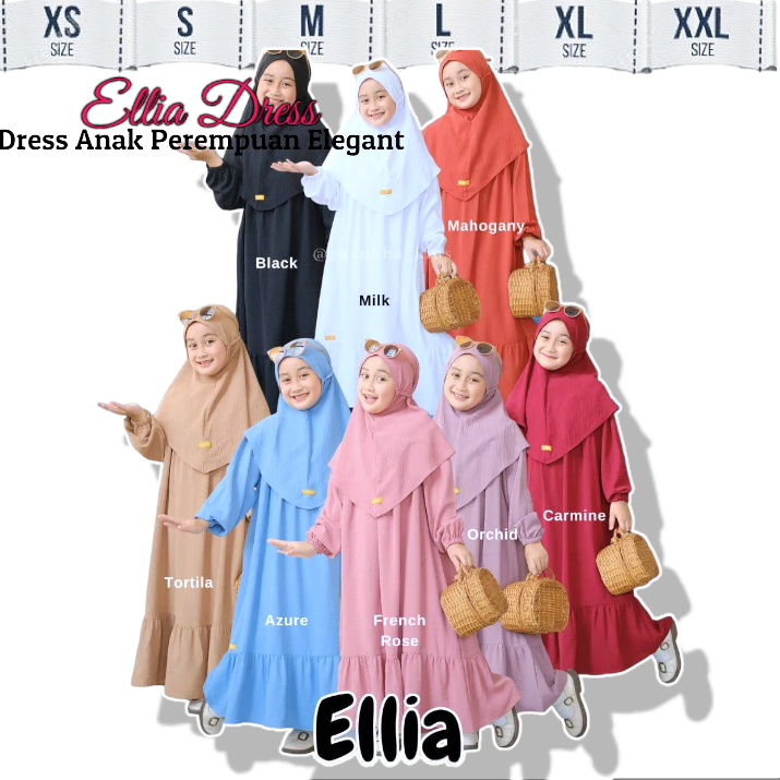 Almahyrarp.ID - BAJU GAMIS ANAK TERBARU 2023 ELLIA DRESS ( 4-12 TAHUN ) DRESS ANAK KEKINIAN / BAHAN 