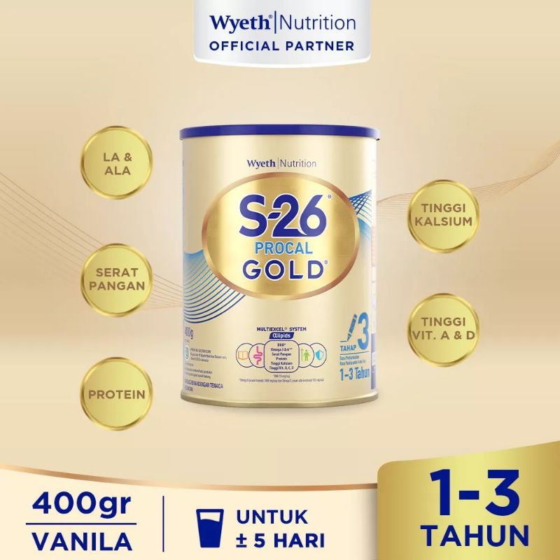 

S26 Procal GOLD Tahap 3 Vanila ,Susu pertumbuhan anak usia 1-3 tahun,kaleng 400gram