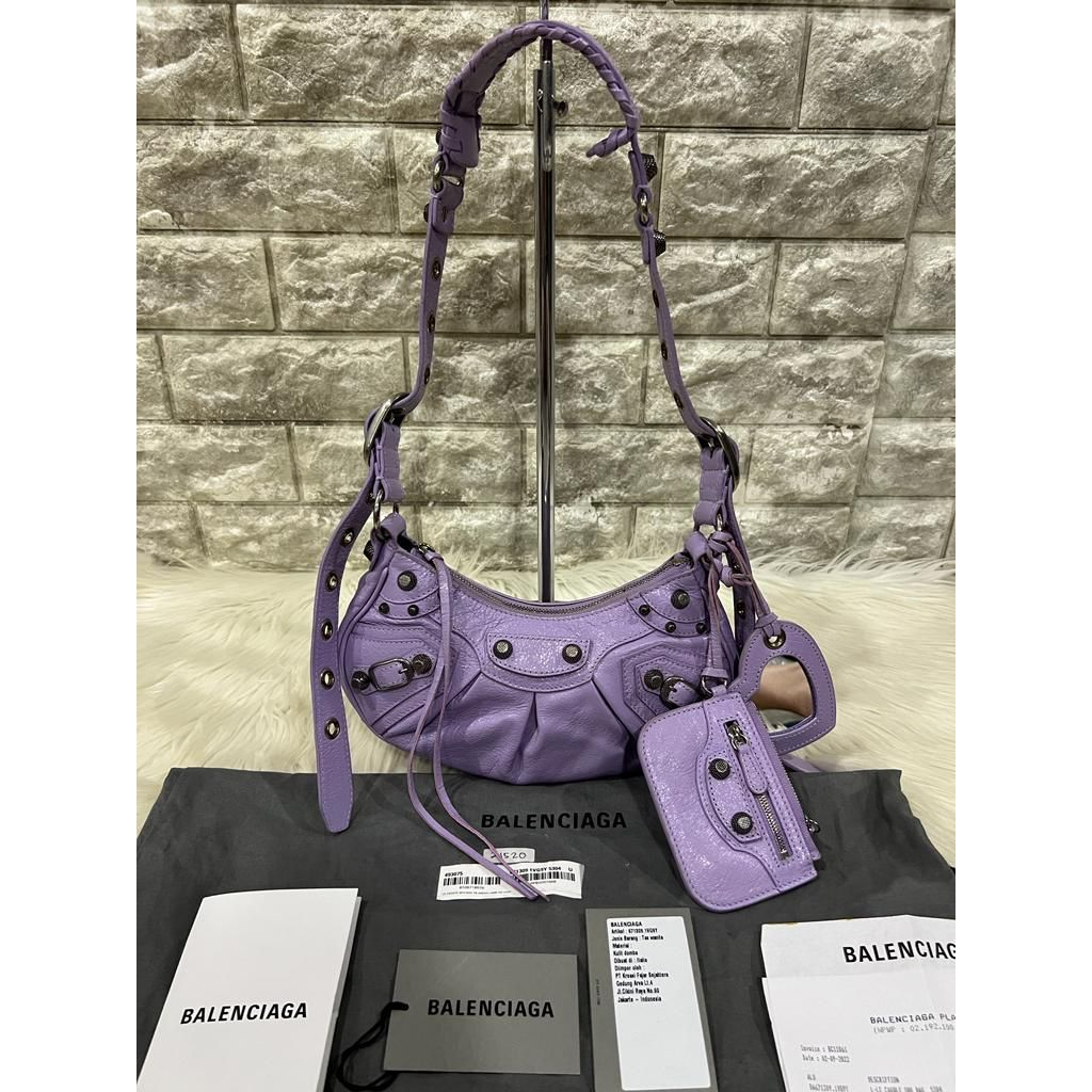 Tas Wanita Authentic Bag Balenciaga Le Cagole XS Lilac Complete Original Branded Preloved