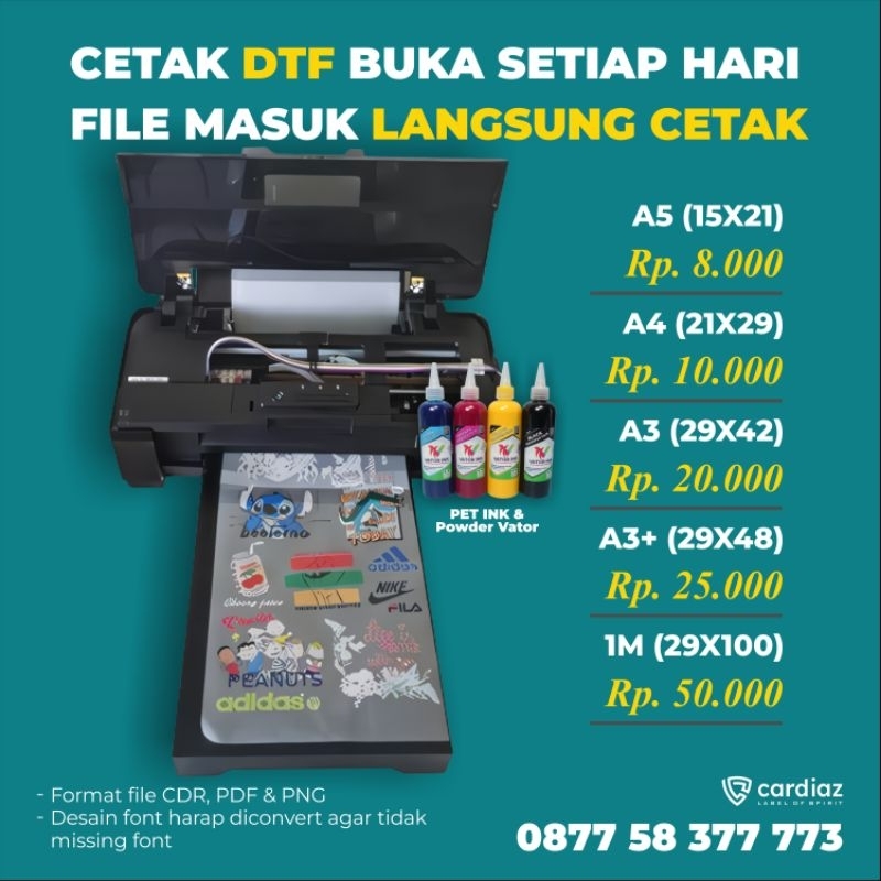 Cetak Sablon DTF 1 Meter Area Cetak 32x100cm