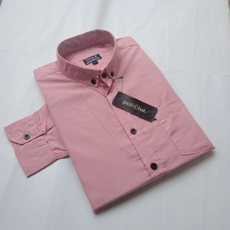 Baju kemeja pria lengan panjang kemeja pique lengan panjang warna pink
