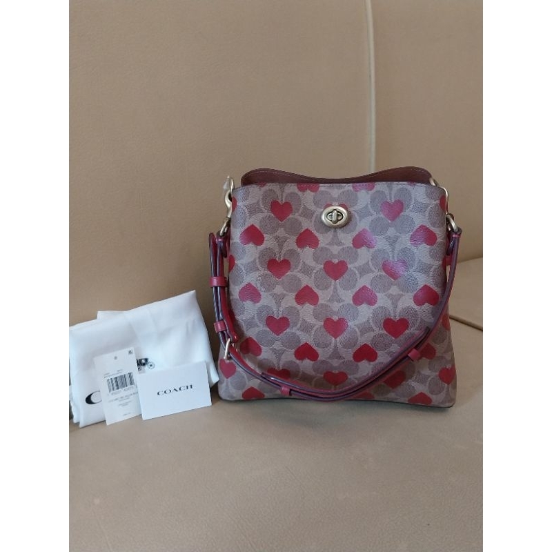 coach willow bucket bag signature canvas with heart print ( REPRICE ) (SOLD)