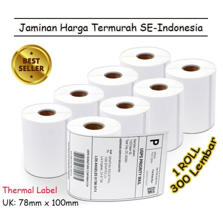 

LABEL THERMAL [78 x 100] KERTAS STICKER BARCODE 78x100 mm (300 Pcs) - RABBIT
