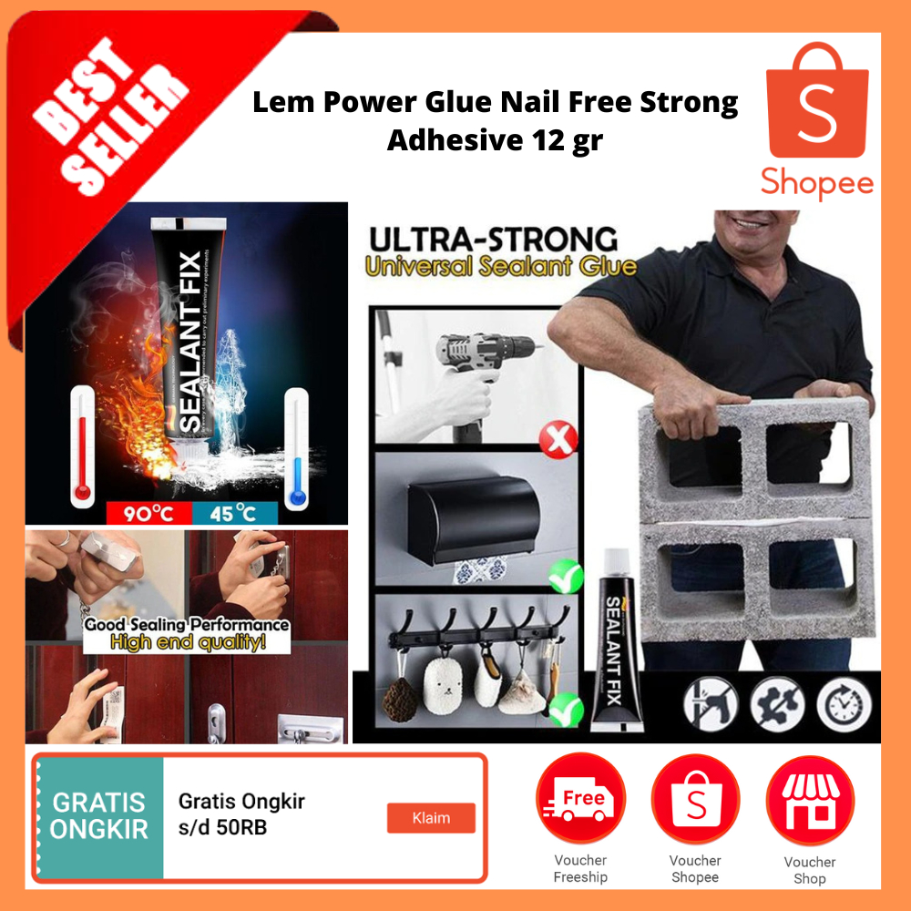 

Lem Power Glue Nail Free Strong Adhesive 12 gr / Lem penyegel Universal perekat Super kuat lem cepat kering untuk kulit kayu porselen karet kaca logam