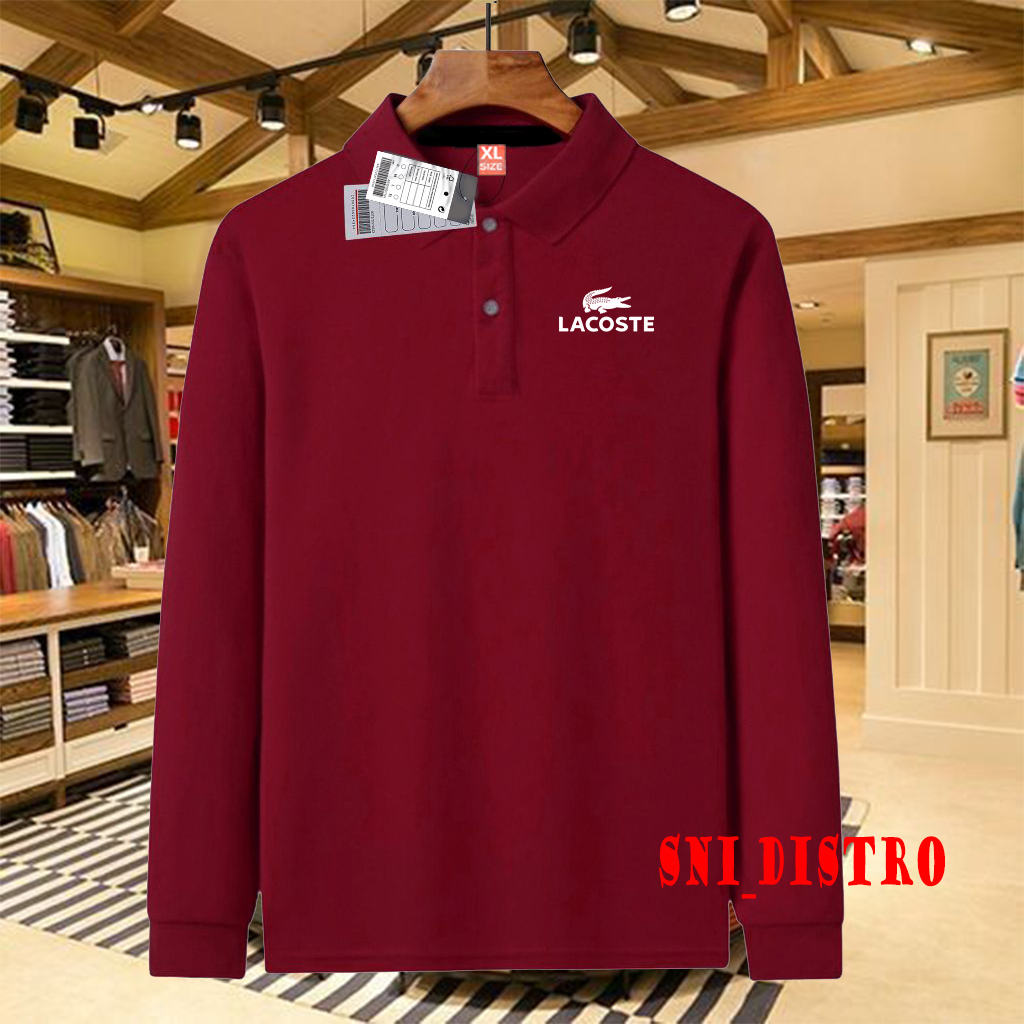 Kaos Polo Kerah Lengan Panjang Pria & Wanita Hugo Lacost Logo Putih / Premium Quality / Kaos Distro 