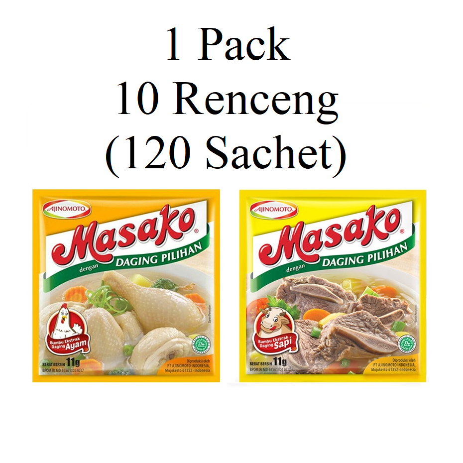 

Masako Ayam / Sapi 11 Gram 1 Pack isi 10 Renceng (120 Sachet)