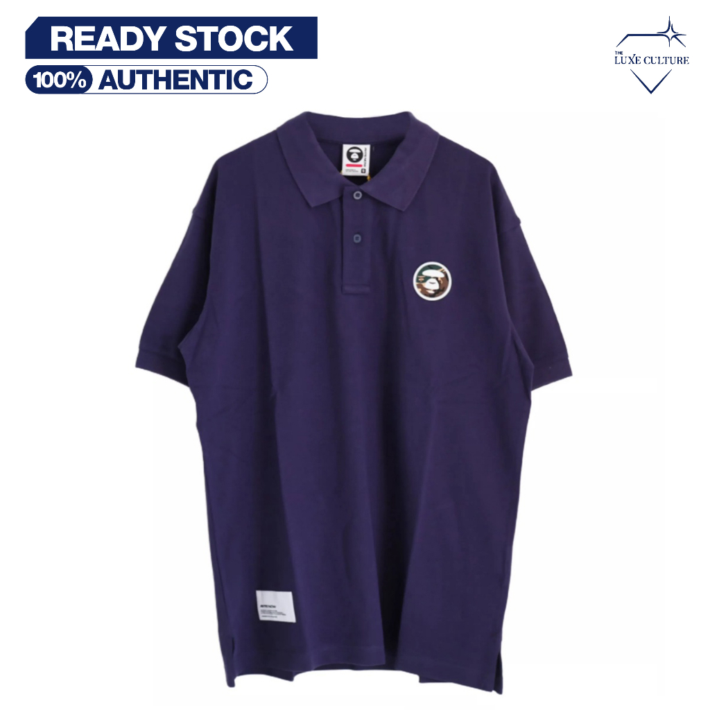 Aape Logo Navy Logo Polo / Kaos Kerah Pria Branded Original