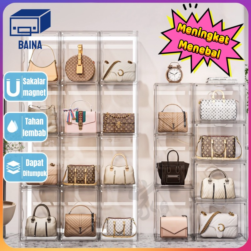 Ready stock Box Tas Acrylic Akrilik Tempat Tas Bag Display Bag Storage Box storage box lemari tas or