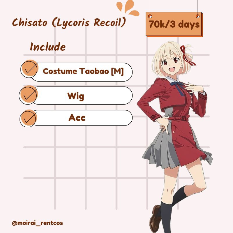 RENTAL COSTUME COSPLAY CHISATO NISHIKIGI LYCORIS RECOIL