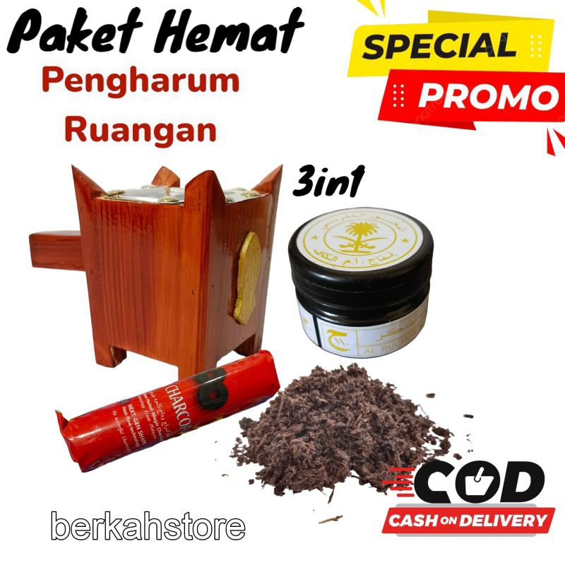 Paket Mabkhara Kayu Mini + Bukhur Maghribi Alkaff + Arang Magic 1 bungkus Promo Paket 3in1