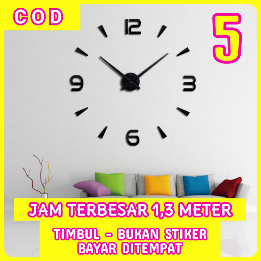 Jam Dinding 3D Jumbo Tempel Tembok 130cm ukuran Besar Jam Dinding Arab Jumbo Raksasa Original
