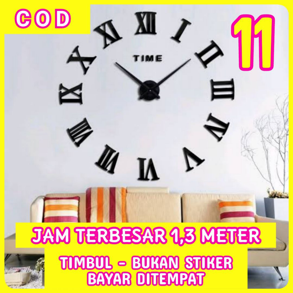 Jam Dinding Jumbo Besar 3D Minimalis ukuran 130cm Jam Dinding Aesthetic Tempel Tembok Jam Dinding An