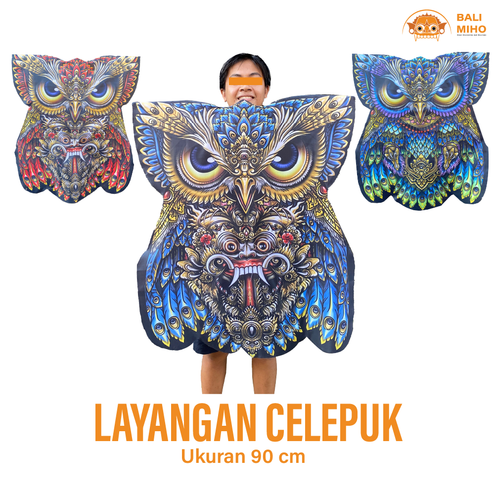 Layangan Celepuk Print Small - Layangan Owl Kain Layangan Bali - Mainan Anak- Anak - Layangan Burung