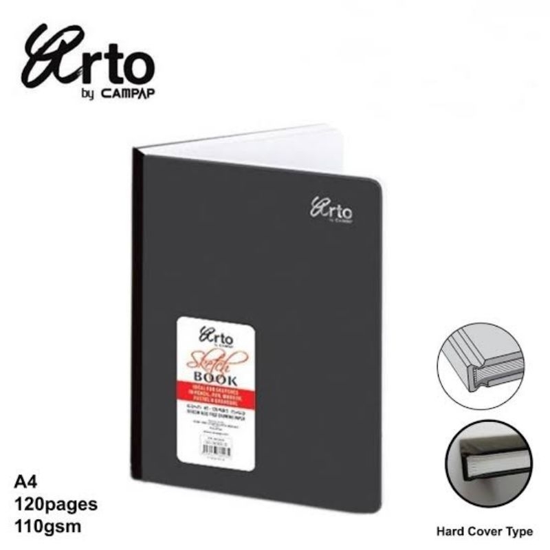 

Arto A4 Hard Cover Sketch Book 110 GSM 120 Pages Stitched Drawing Paper