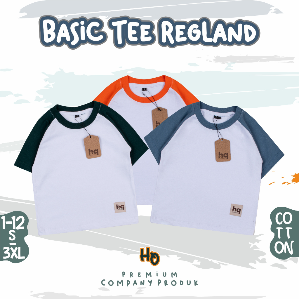HQ Basic Kaos Polos Raglan pendek Anak Laki-Laki Perempuan 1-8 Tahun