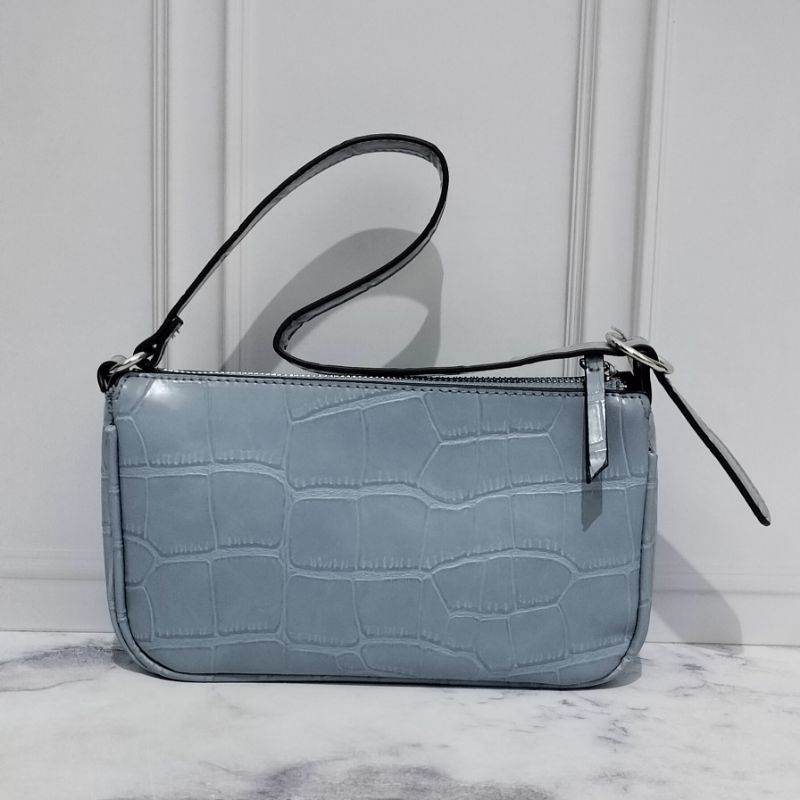 Stradivarius Shoulder Bag Croco in Blue Tas Preloved